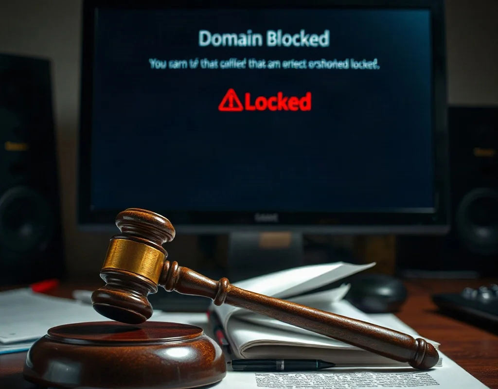 Concept of official block on gambling websites in Pakistan, law books and Gavel.