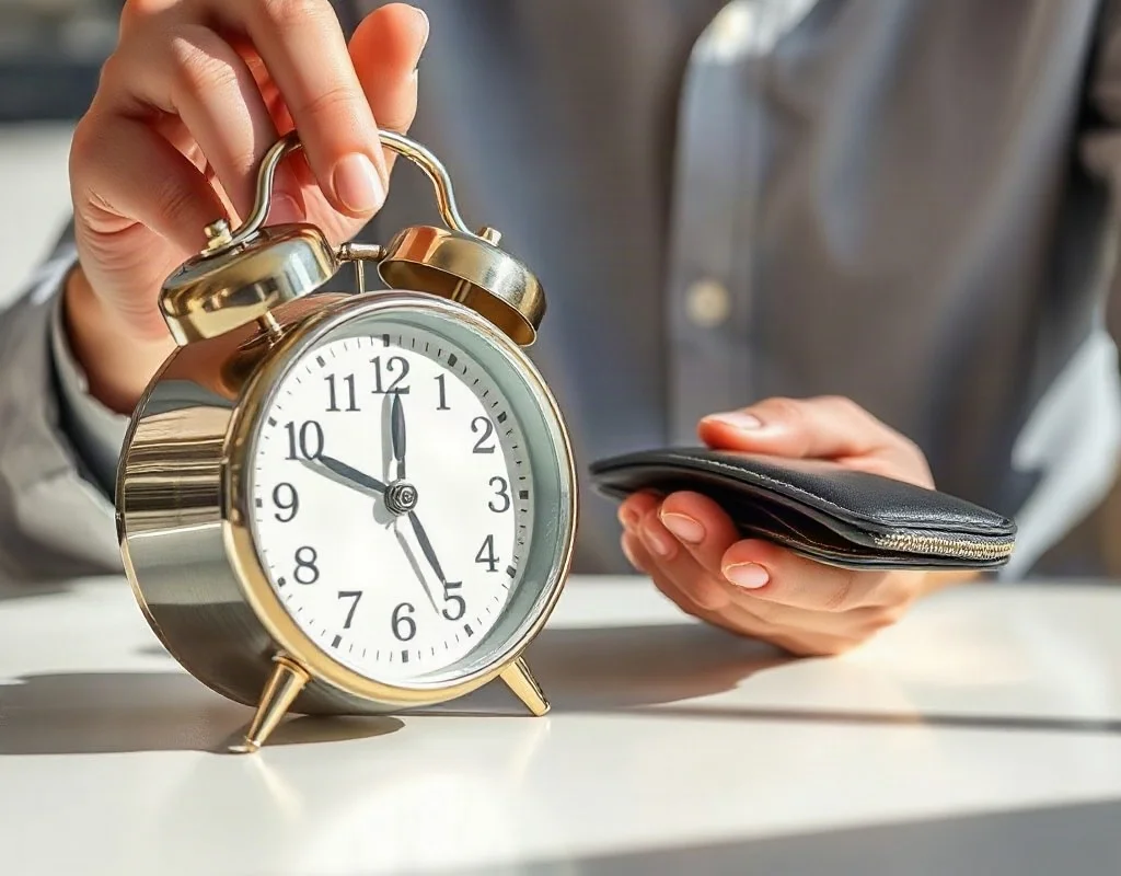Person setting a timer representing gambling limits