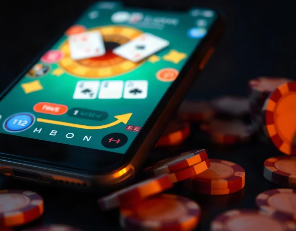 X666 games smartphone par khelte hue, colorful cards aur chips ke sath