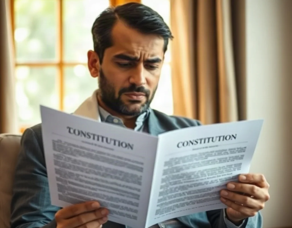 Pakistani man reading legal documents with concern regarding gambling regulations
