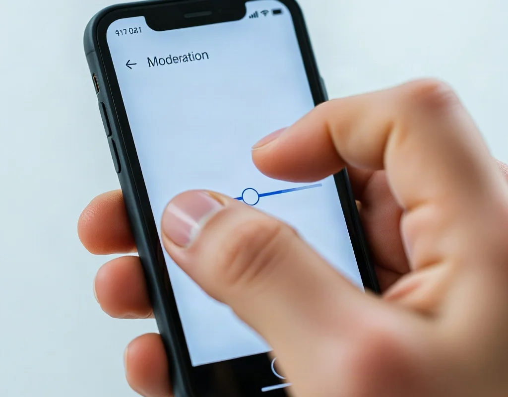 Hand adjusting settings on a smartphone to set gaming limits.